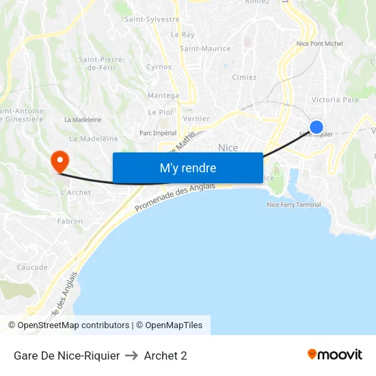 Gare De Nice-Riquier to Archet 2 map
