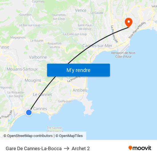 Gare De Cannes-La-Bocca to Archet 2 map