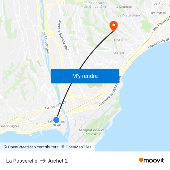 La Passerelle to Archet 2 map