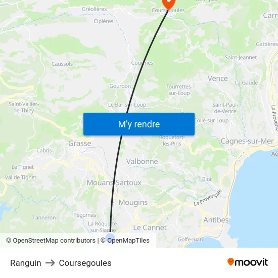 Ranguin to Coursegoules map