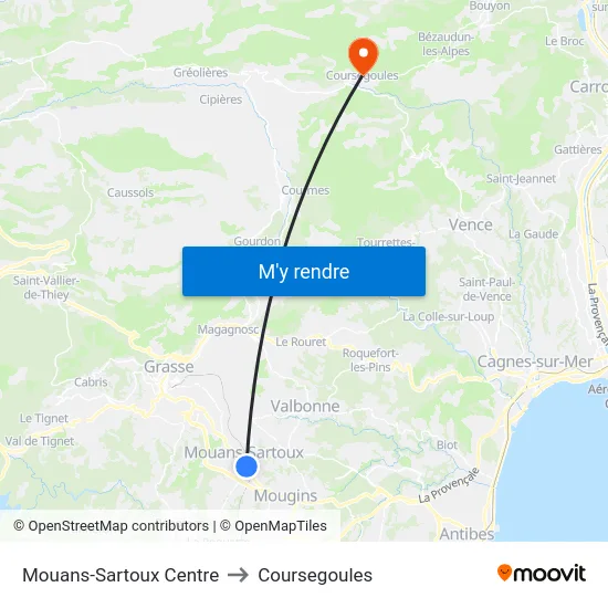 Mouans-Sartoux Centre to Coursegoules map