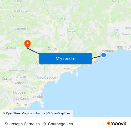St Joseph Carnoles to Coursegoules map