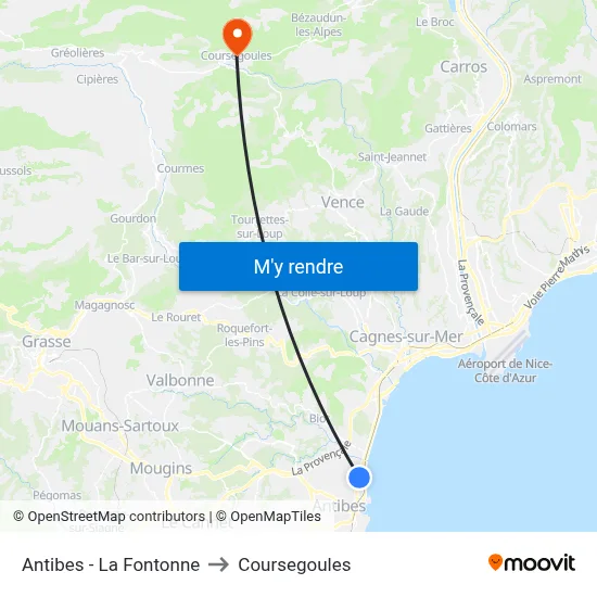 Antibes - La Fontonne to Coursegoules map