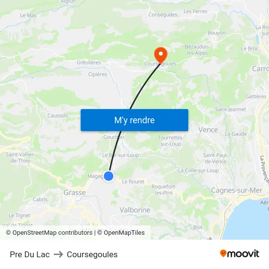 Pre Du Lac to Coursegoules map