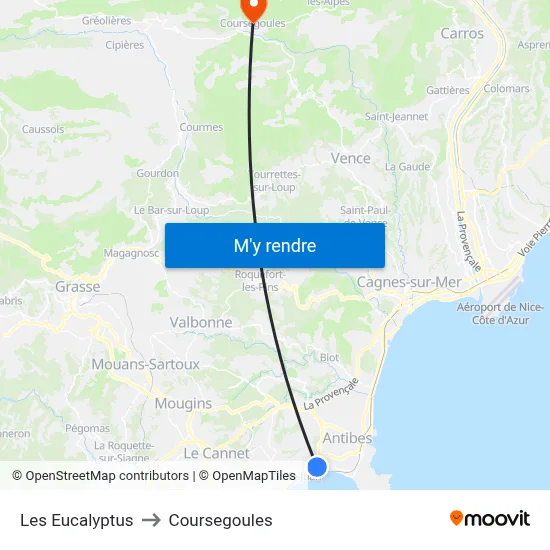Les Eucalyptus to Coursegoules map