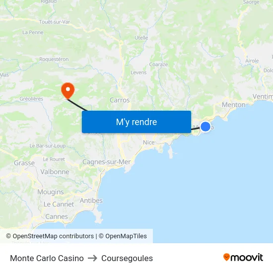 Monte Carlo Casino to Coursegoules map