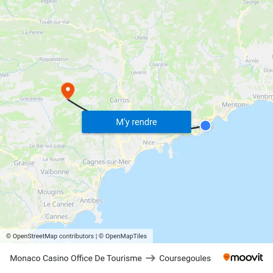 Monaco Casino Office De Tourisme to Coursegoules map