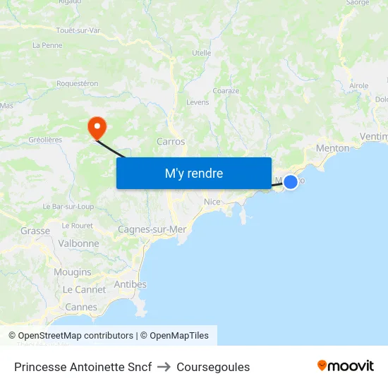Princesse Antoinette Sncf to Coursegoules map