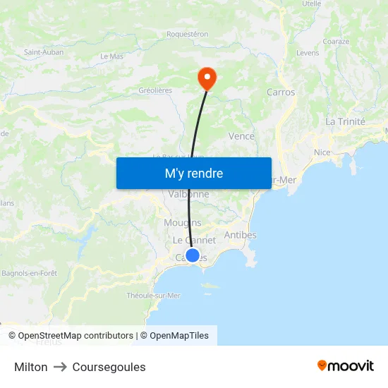 Milton to Coursegoules map