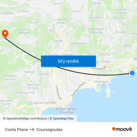 Costa Plana to Coursegoules map