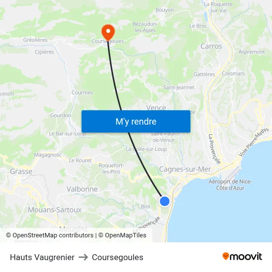 Hauts Vaugrenier to Coursegoules map