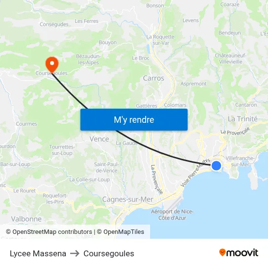 Lycee Massena to Coursegoules map