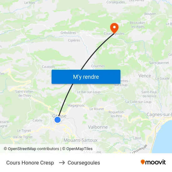 Cours Honore Cresp to Coursegoules map
