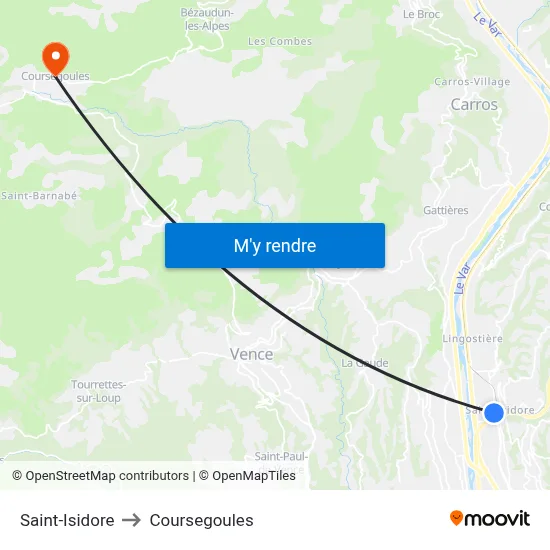 Saint-Isidore to Coursegoules map