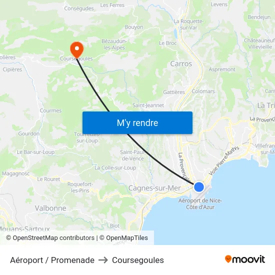Aéroport / Promenade to Coursegoules map