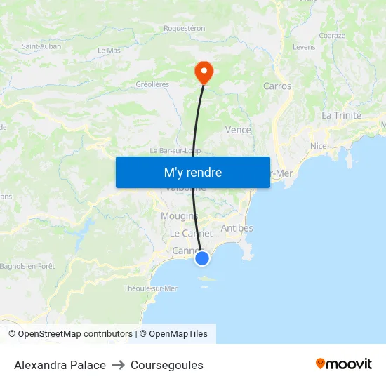 Alexandra Palace to Coursegoules map