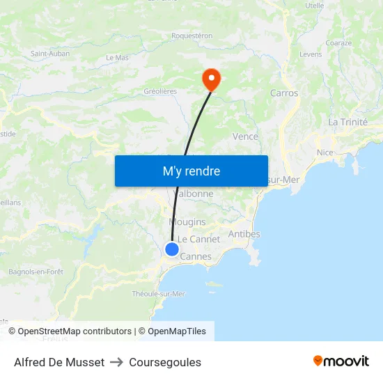 Alfred De Musset to Coursegoules map