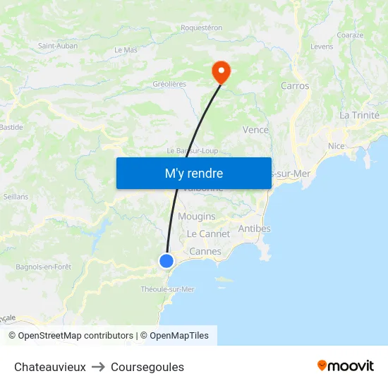 Chateauvieux to Coursegoules map