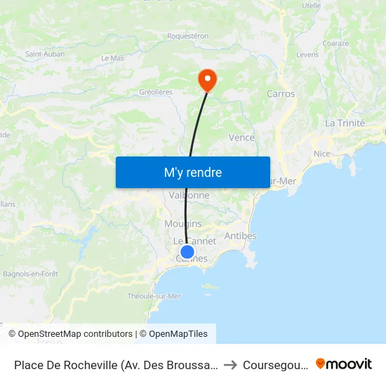 Place De Rocheville (Av. Des Broussailles) to Coursegoules map