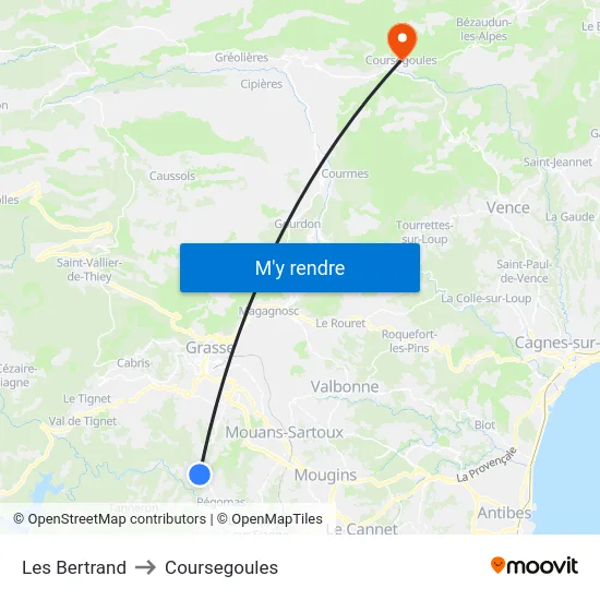 Les Bertrand to Coursegoules map