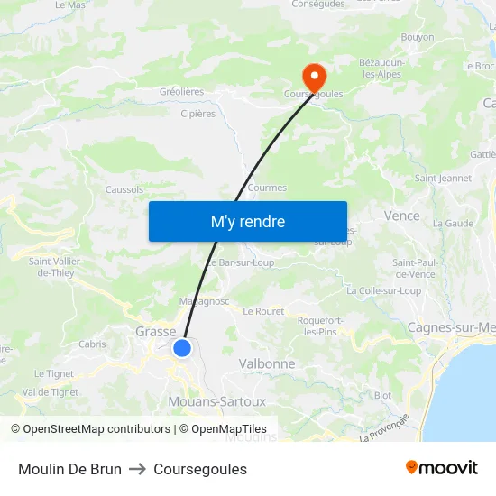 Moulin De Brun to Coursegoules map