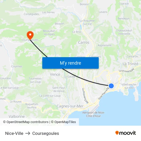 Nice-Ville to Coursegoules map