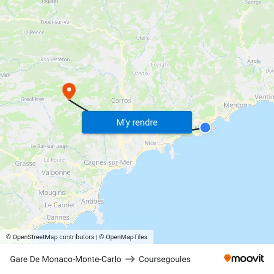 Gare De Monaco-Monte-Carlo to Coursegoules map