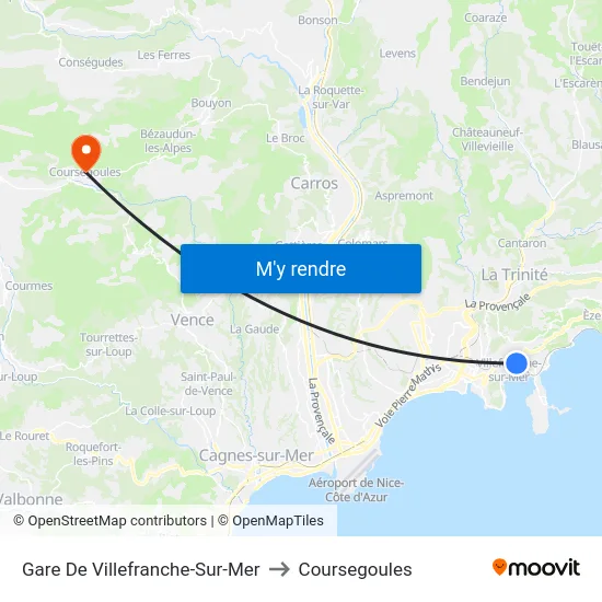 Gare De Villefranche-Sur-Mer to Coursegoules map
