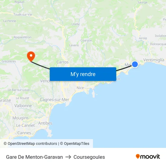Gare De Menton-Garavan to Coursegoules map