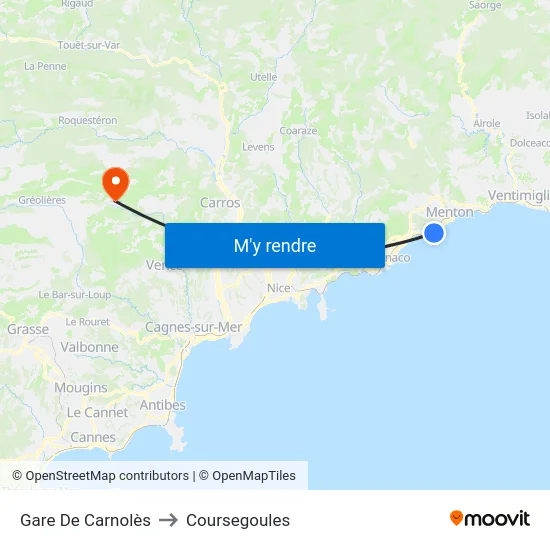 Gare De Carnolès to Coursegoules map