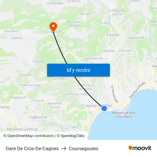Gare De Cros-De-Cagnes to Coursegoules map