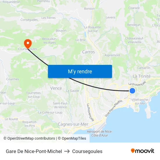 Gare De Nice-Pont-Michel to Coursegoules map