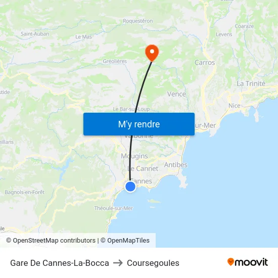 Gare De Cannes-La-Bocca to Coursegoules map