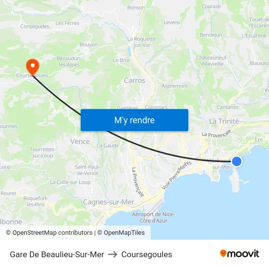 Gare De Beaulieu-Sur-Mer to Coursegoules map