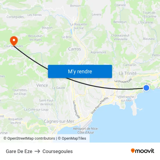 Gare De Eze to Coursegoules map