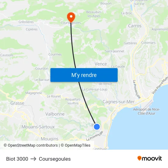 Biot 3000 to Coursegoules map
