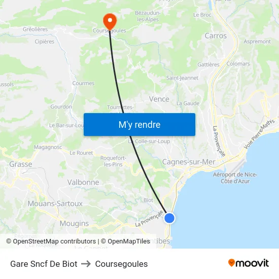 Gare Sncf De Biot to Coursegoules map