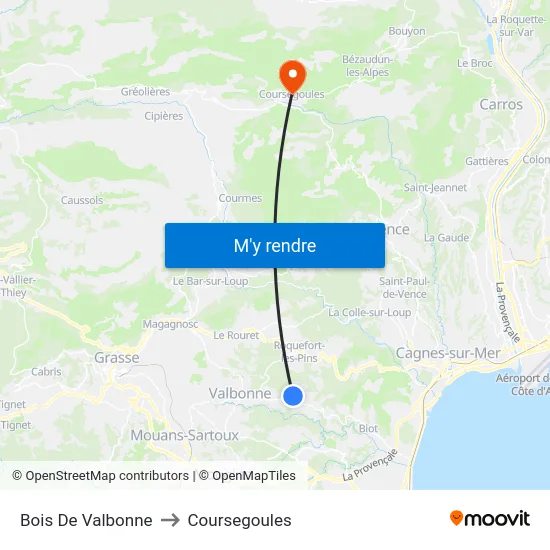 Bois De Valbonne to Coursegoules map