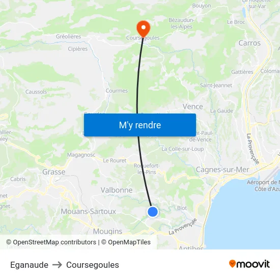 Eganaude to Coursegoules map