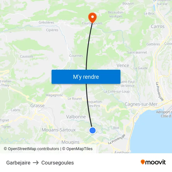 Garbejaire to Coursegoules map