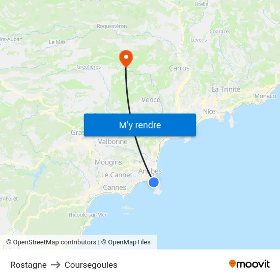 Rostagne to Coursegoules map