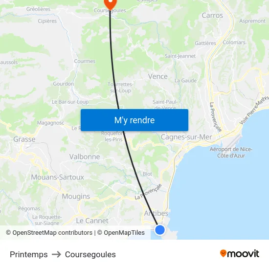 Printemps to Coursegoules map