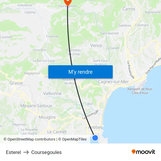 Esterel to Coursegoules map