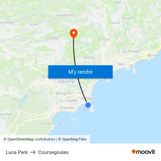 Luna Park to Coursegoules map