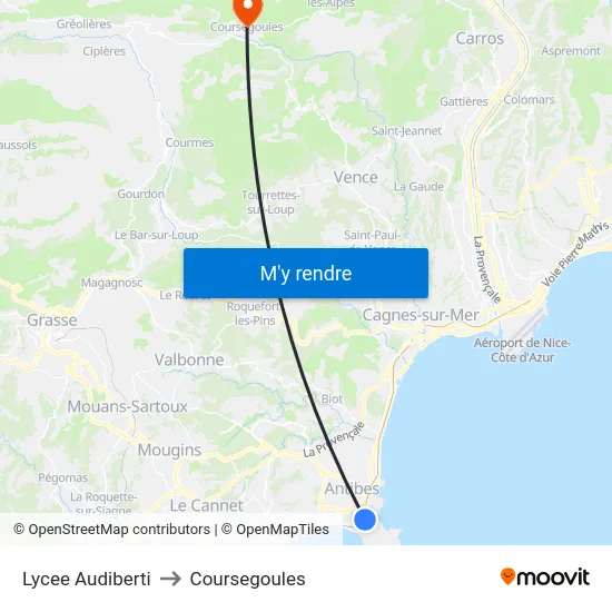 Lycee Audiberti to Coursegoules map