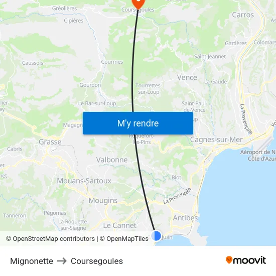 Mignonette to Coursegoules map