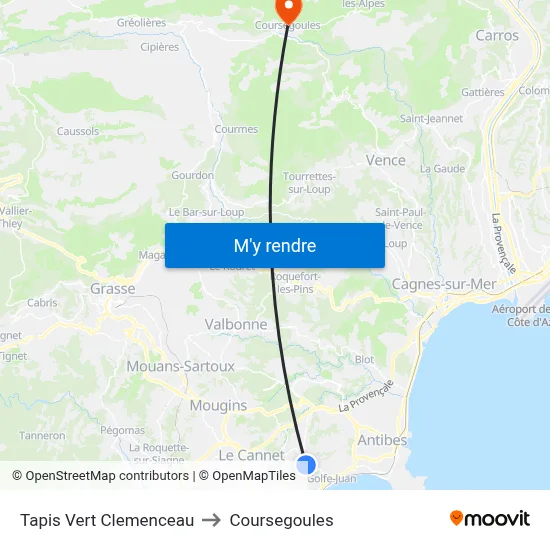 Tapis Vert Clemenceau to Coursegoules map