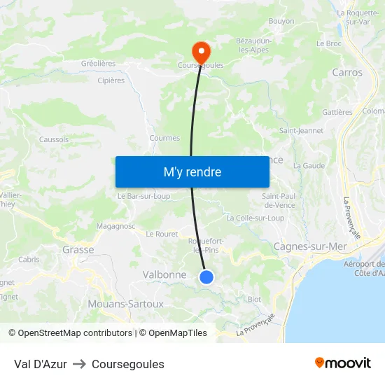 Val D'Azur to Coursegoules map