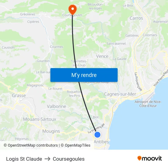 Logis St Claude to Coursegoules map