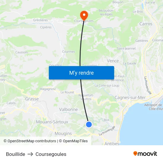 Bouillide to Coursegoules map